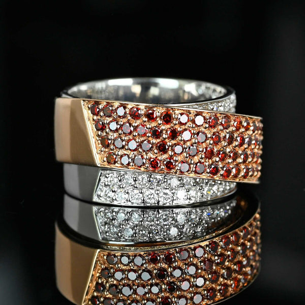 Rare Red White Diamond Crossover Ring 14K Gold Band - Boylerpf