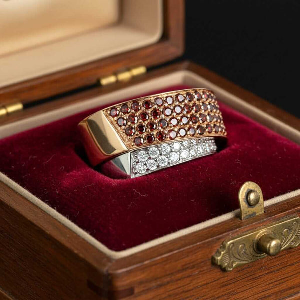 Rare Red White Diamond Crossover Ring 14K Gold Band - Boylerpf