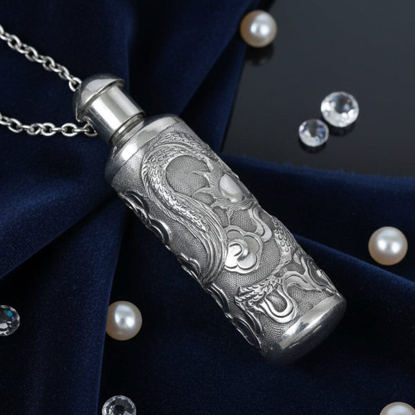 Victorian Sterling Silver Dragon Chatelaine Perfume Bottle Pendant