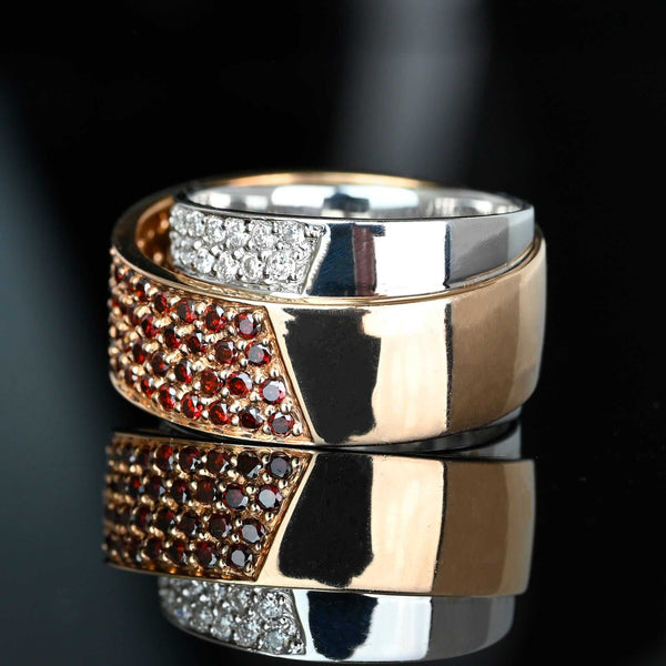 Rare Red White Diamond Crossover Ring 14K Gold Band - Boylerpf
