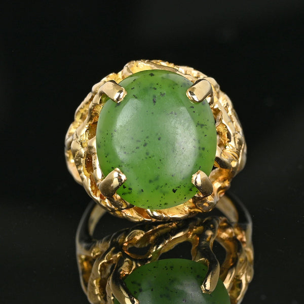 Vintage Heavy 18K Gold Brutalist Jade Ring - Boylerpf