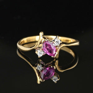 14K Gold Marquis Pink Sapphire Ring Diamond Accents | Boylerpf