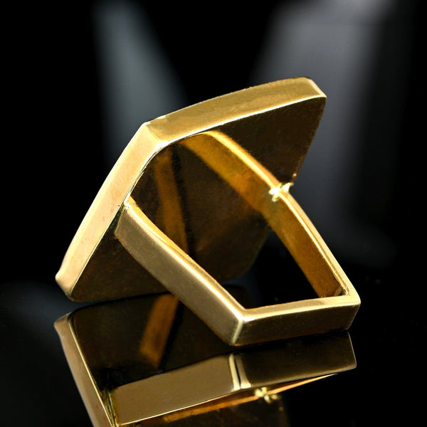 Modernist 14K Gold Chrysocolla Statement Ring, 16 Carat