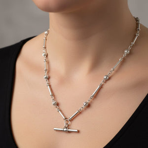 Vintage Silver Double Albert Watch Chain Necklace - Boylerpf