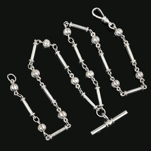 Vintage Silver Double Albert Watch Chain Necklace - Boylerpf