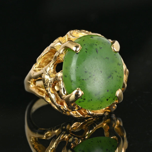 Vintage Heavy 18K Gold Brutalist Jade Ring - Boylerpf