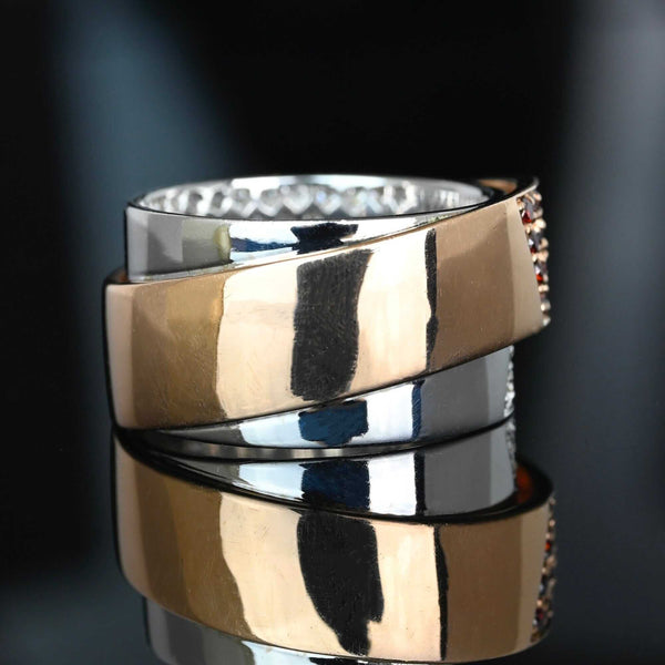 Rare Red White Diamond Crossover Ring 14K Gold Band - Boylerpf