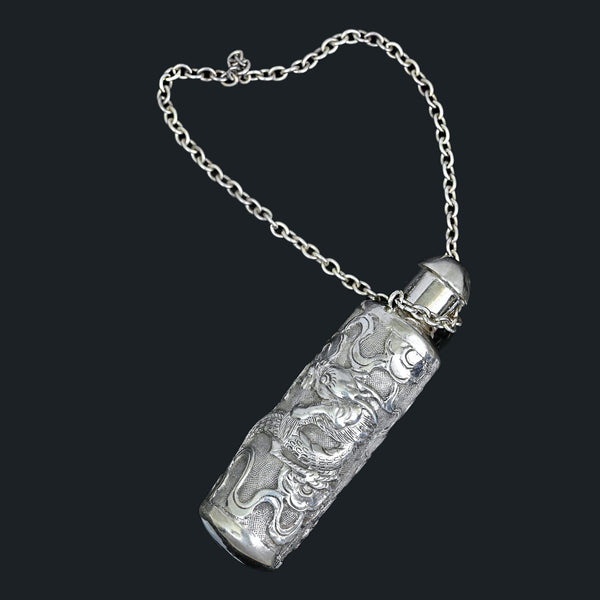 Victorian Sterling Silver Dragon Chatelaine Perfume Bottle Pendant