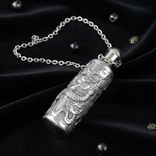 Victorian Sterling Silver Dragon Chatelaine Perfume Bottle Pendant