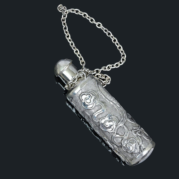 Victorian Sterling Silver Dragon Chatelaine Perfume Bottle Pendant