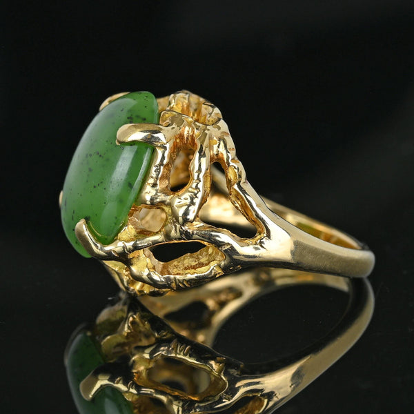 Vintage Heavy 18K Gold Brutalist Jade Ring - Boylerpf