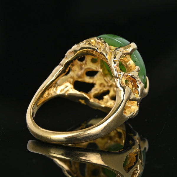 Vintage Heavy 18K Gold Brutalist Jade Ring - Boylerpf