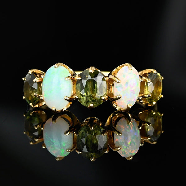 Edwardian Opal & Green Sapphire Ring in 14K Gold