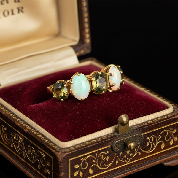Edwardian Opal & Green Sapphire Ring in 14K Gold