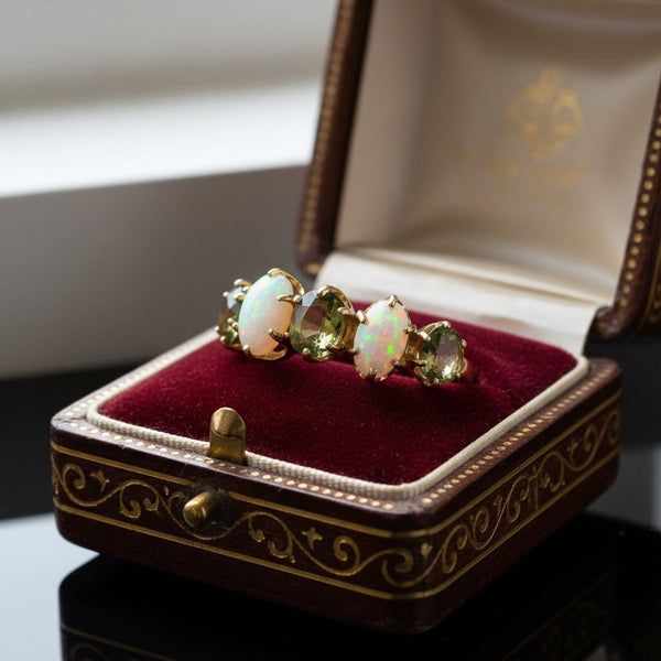Edwardian Opal & Green Sapphire Ring in 14K Gold