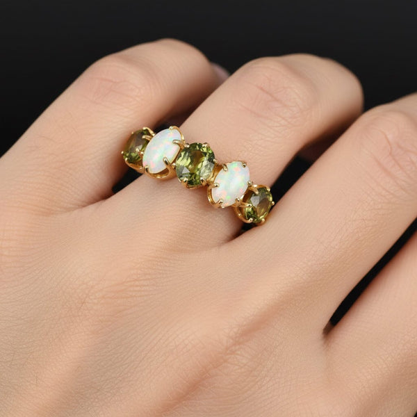 Edwardian Opal & Green Sapphire Ring in 14K Gold