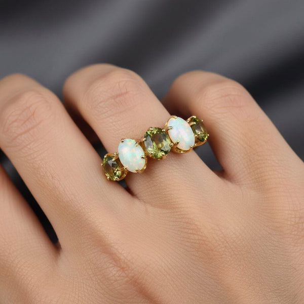 Edwardian Opal & Green Sapphire Ring in 14K Gold