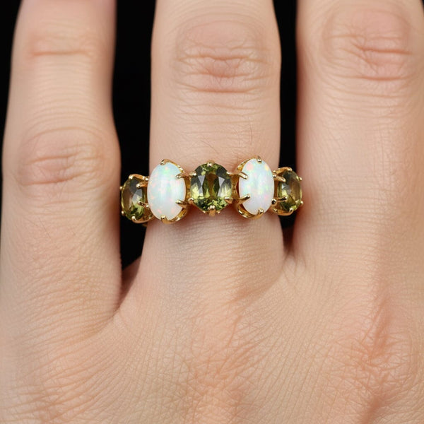 Edwardian Opal & Green Sapphire Ring in 14K Gold
