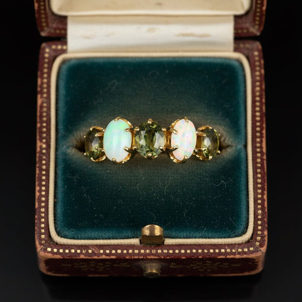 Edwardian Opal & Green Sapphire Ring in 14K Gold