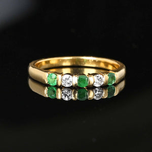 Vintage 14K Gold Diamond Emerald Eternity Ring Band - Boylerpf