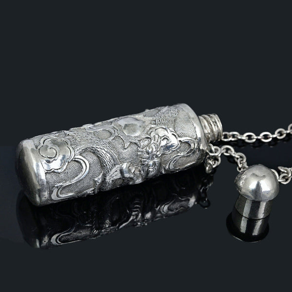 Victorian Sterling Silver Dragon Chatelaine Perfume Bottle Pendant