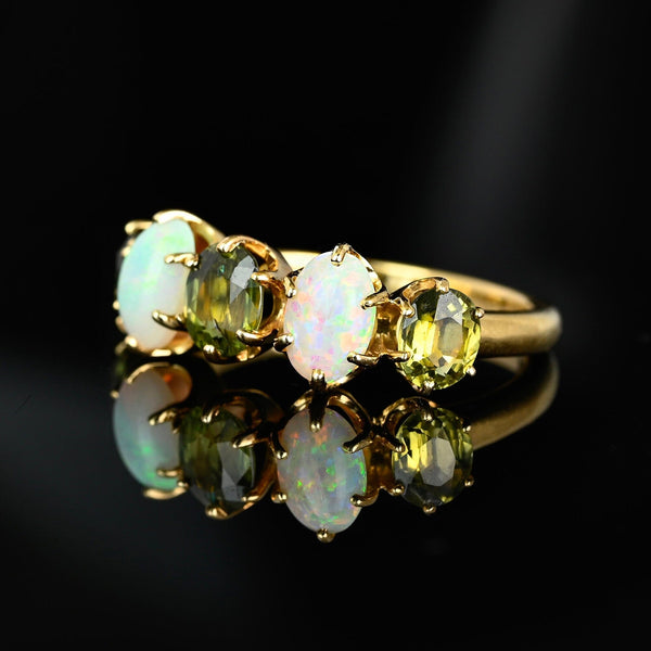 Edwardian Opal & Green Sapphire Ring in 14K Gold