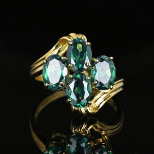 Vintage Gold Bypass Green Spinel Cluster Ring - Boylerpf