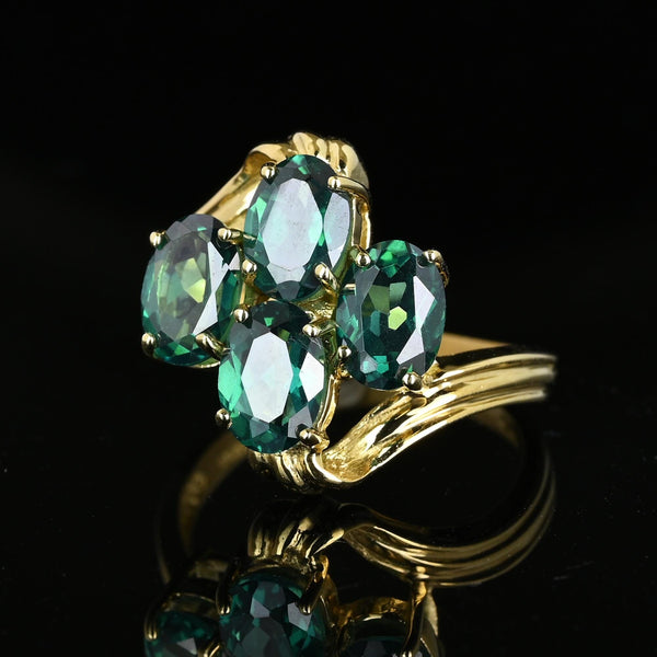 Vintage Gold Bypass Green Spinel Cluster Ring - Boylerpf