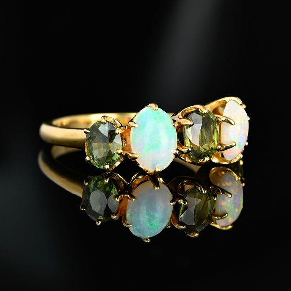 Edwardian Opal & Green Sapphire Ring in 14K Gold