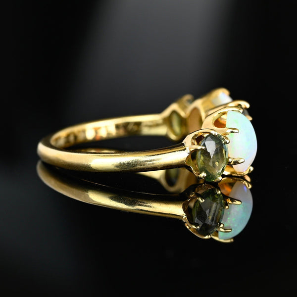 Edwardian Opal & Green Sapphire Ring in 14K Gold