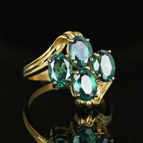 Vintage Gold Bypass Green Spinel Cluster Ring - Boylerpf