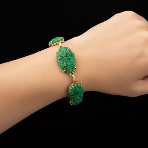Art Deco 14K Gold Natural Jadeite Jade Bracelet, Circa 1920 - Boylerpf