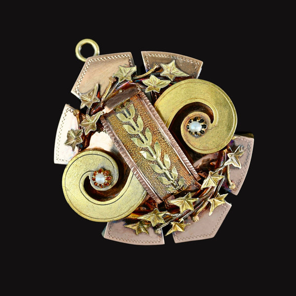 Antique 20K Gold Pearl & Ivy Leaf Brooch Pendant, 14.4 Grams - Boylerpf