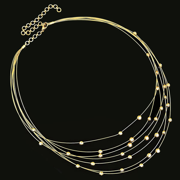 Vintage 18K Gold Floating Diamond Bib Collar Necklace