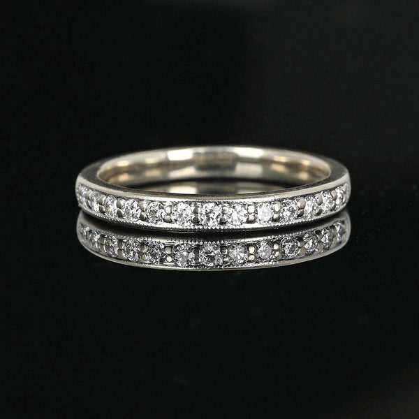 Vintage 14K White Gold Diamond Half Eternity Band Ring - Boylerpf