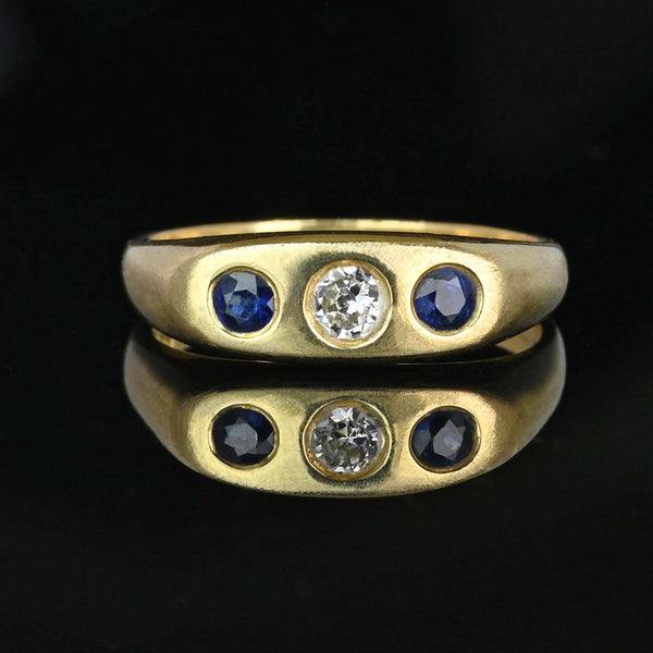 Antique 14K Gold Sapphire Diamond Ring Gypsy Band - Boylerpf