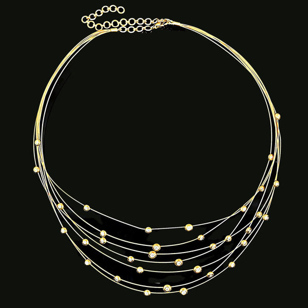 Vintage 18K Gold Floating Diamond Bib Collar Necklace