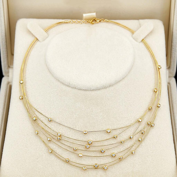 Vintage 18K Gold Floating Diamond Bib Collar Necklace