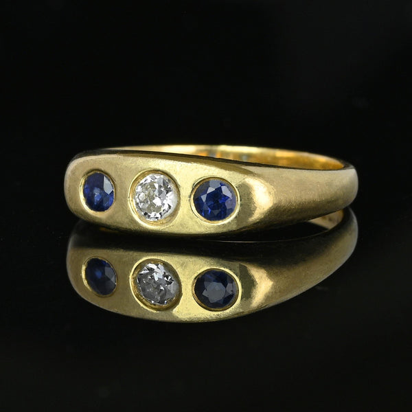 Antique 14K Gold Sapphire Diamond Ring Gypsy Band - Boylerpf