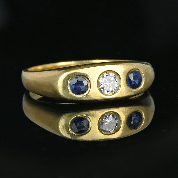 Antique 14K Gold Sapphire Diamond Ring Gypsy Band - Boylerpf