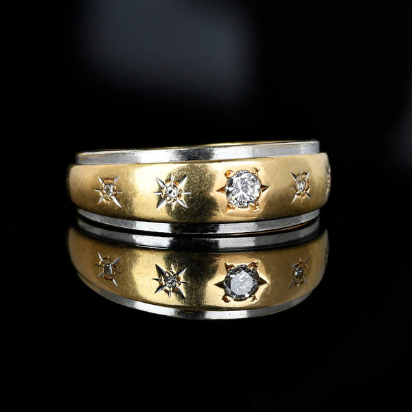 Vintage 14K Gold Star Engraved Diamond Ring Band - Boylerpf