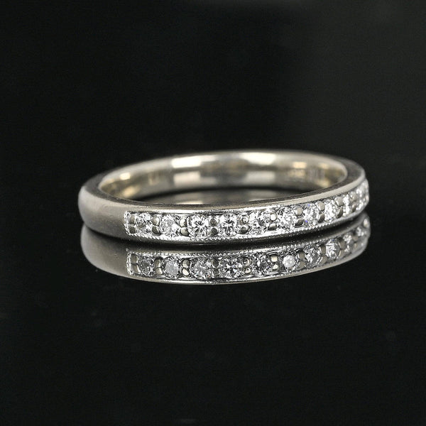 Vintage 14K White Gold Diamond Half Eternity Band Ring - Boylerpf