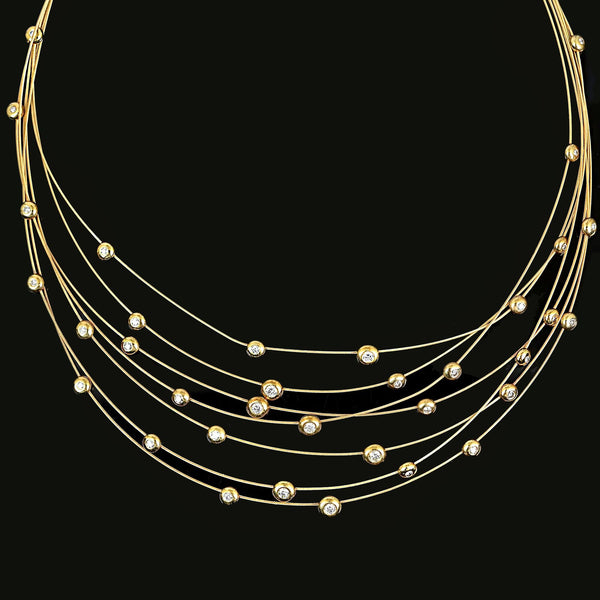 Vintage 18K Gold Floating Diamond Bib Collar Necklace