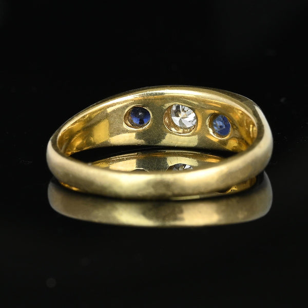 Antique 14K Gold Sapphire Diamond Ring Gypsy Band - Boylerpf