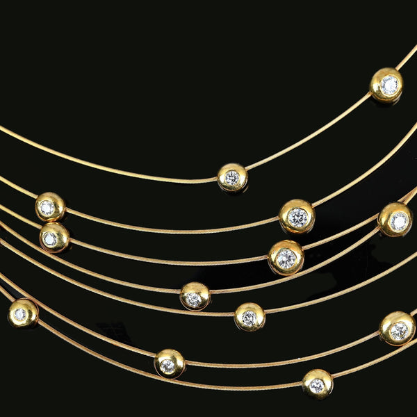 Vintage 18K Gold Floating Diamond Bib Collar Necklace