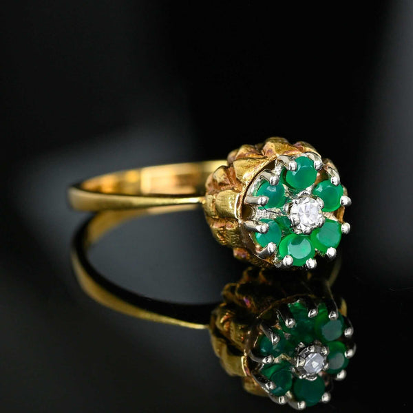 Vintage Emerald Diamond Thistle Ring 14K Gold Halo Floral - Boylerpf