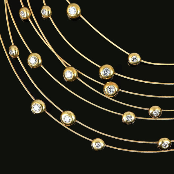 Vintage 18K Gold Floating Diamond Bib Collar Necklace