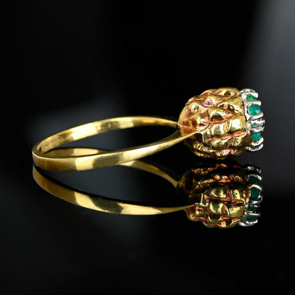 Vintage Emerald Diamond Thistle Ring 14K Gold Halo Floral - Boylerpf