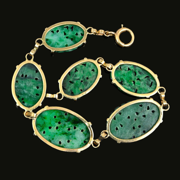 Art Deco 14K Gold Natural Jadeite Jade Bracelet, Circa 1920 - Boylerpf