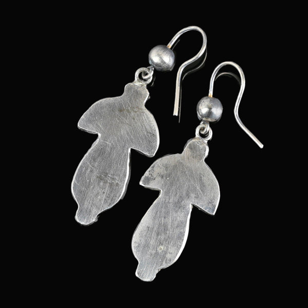 Antique Silver Scottish Agate Pebble Dangle Earrings - Boylerpf